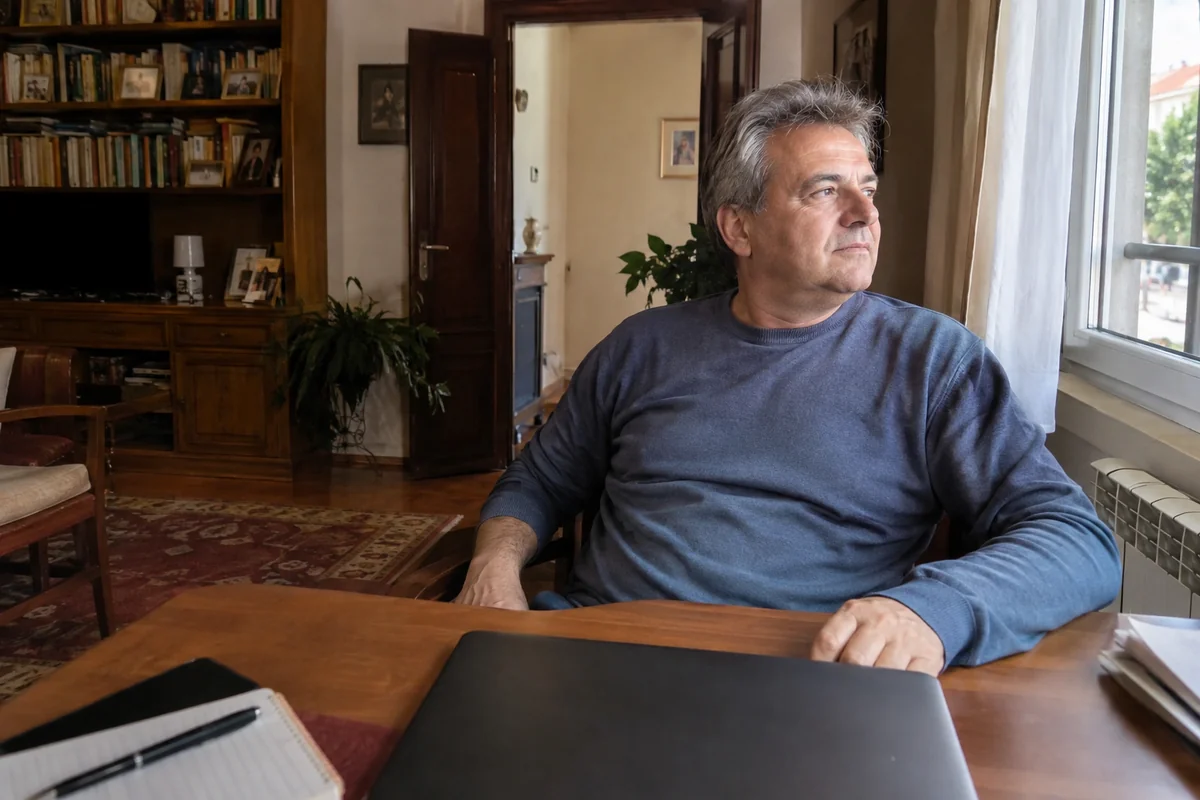 Muškarac pravi kratku pauzu za svojim radnim stolom